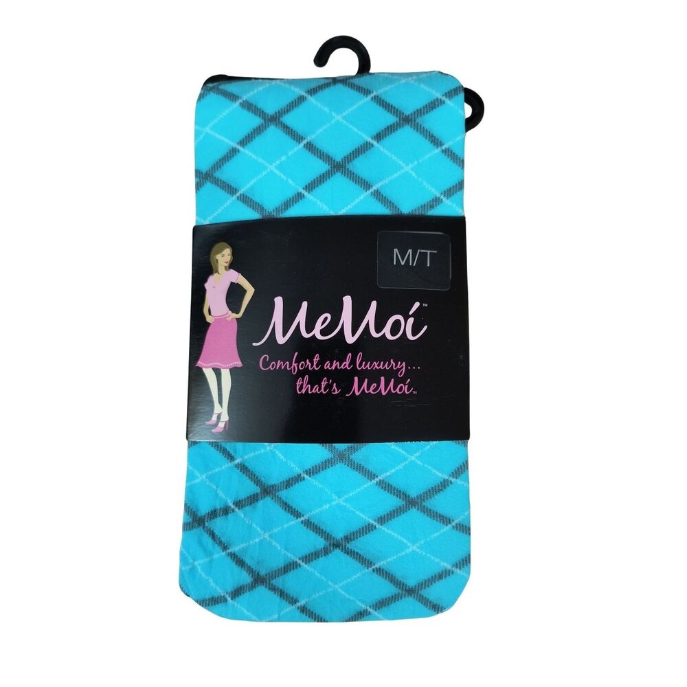 MeMoi Fashion Tights Medium/Tall M/T Blue Gray White Argyle Diamond Pattern NWT